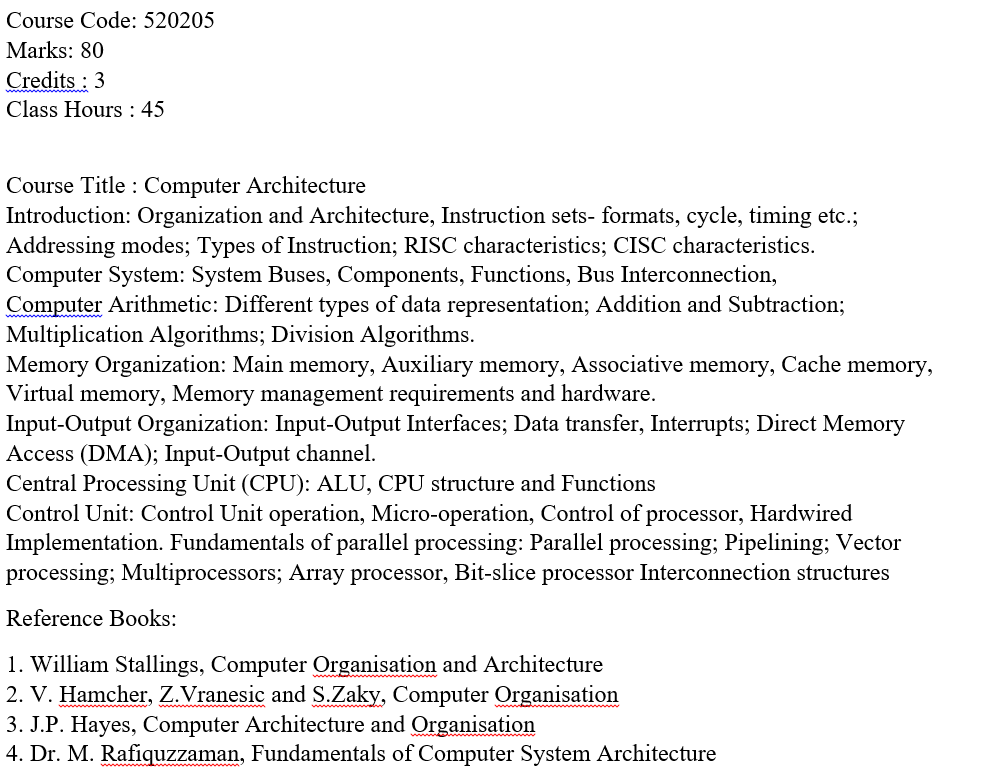 Syllabus of Computer Architecture