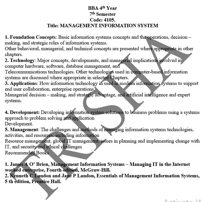 Syllabus of MIS