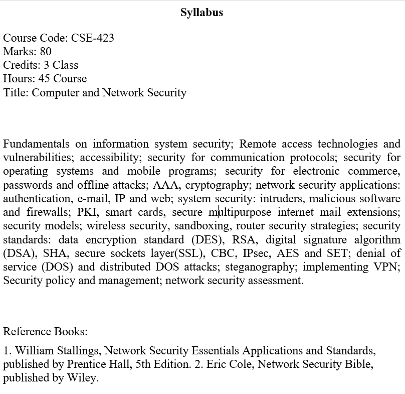 Syllabus of Computer and Network Security